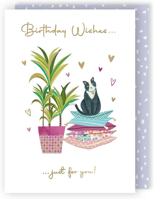 Contemporary Cat Purrfectly Cozy! Birthday Card