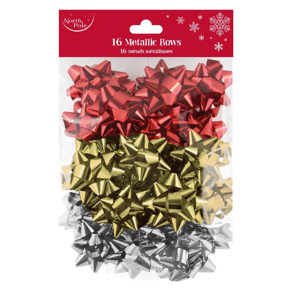 Pack of 16 Traditional Mix Metallic Christmas Bows