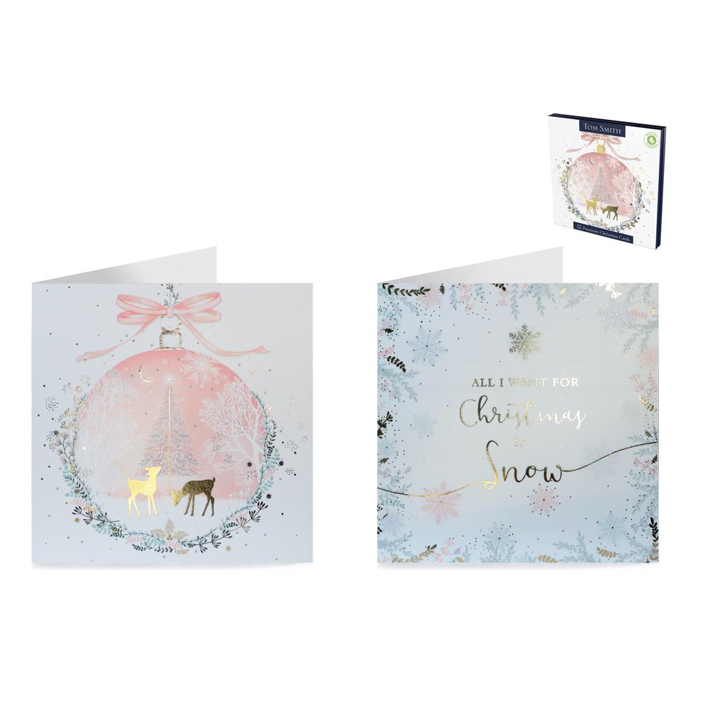 Pack of 12 Winter Pastels Premium Square Christmas Cards