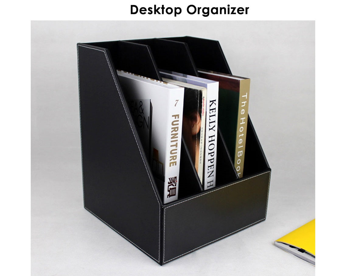 Desktop 3 Slot Magazine Holder Black Organiser 26 x 27 x 34cm 