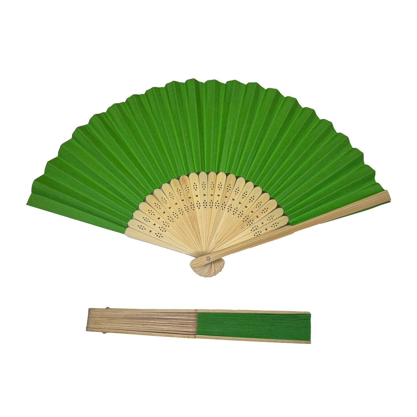 Pack of 500 Green Paper Foldable Hand Held Bamboo Wooden Fans by Parev