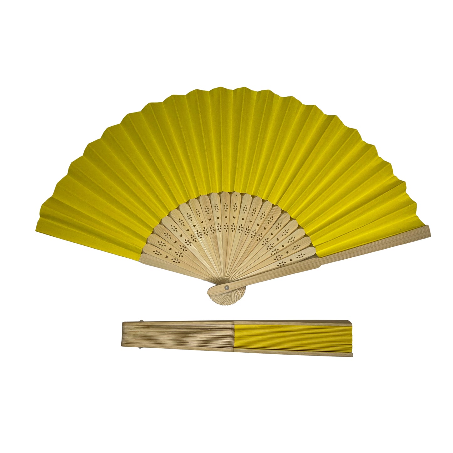 Pack of 10 Yellow Paper Foldable Hand Held Bamboo Wooden Fans by Parev