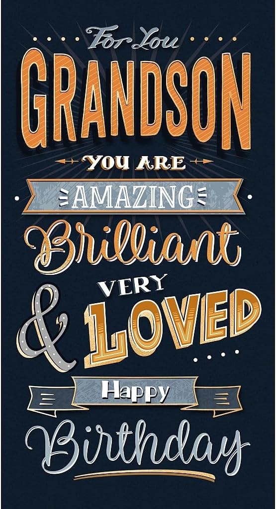 Bold Orange And Blue Text Grandson Birthday Card