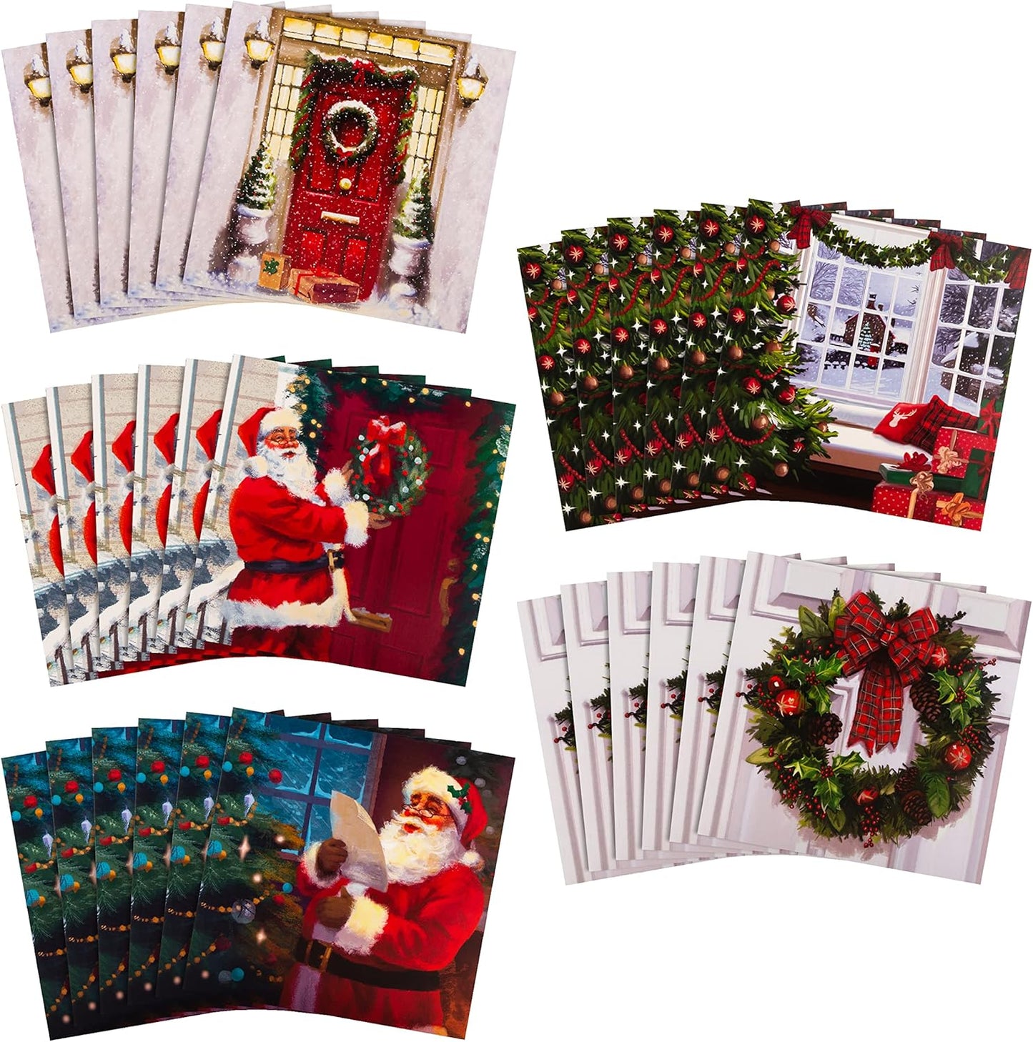 Pack of 30 in 5 Thomas Kinkade Designs, Red Door, Wreath, Santa Claus Multipack Christmas Card