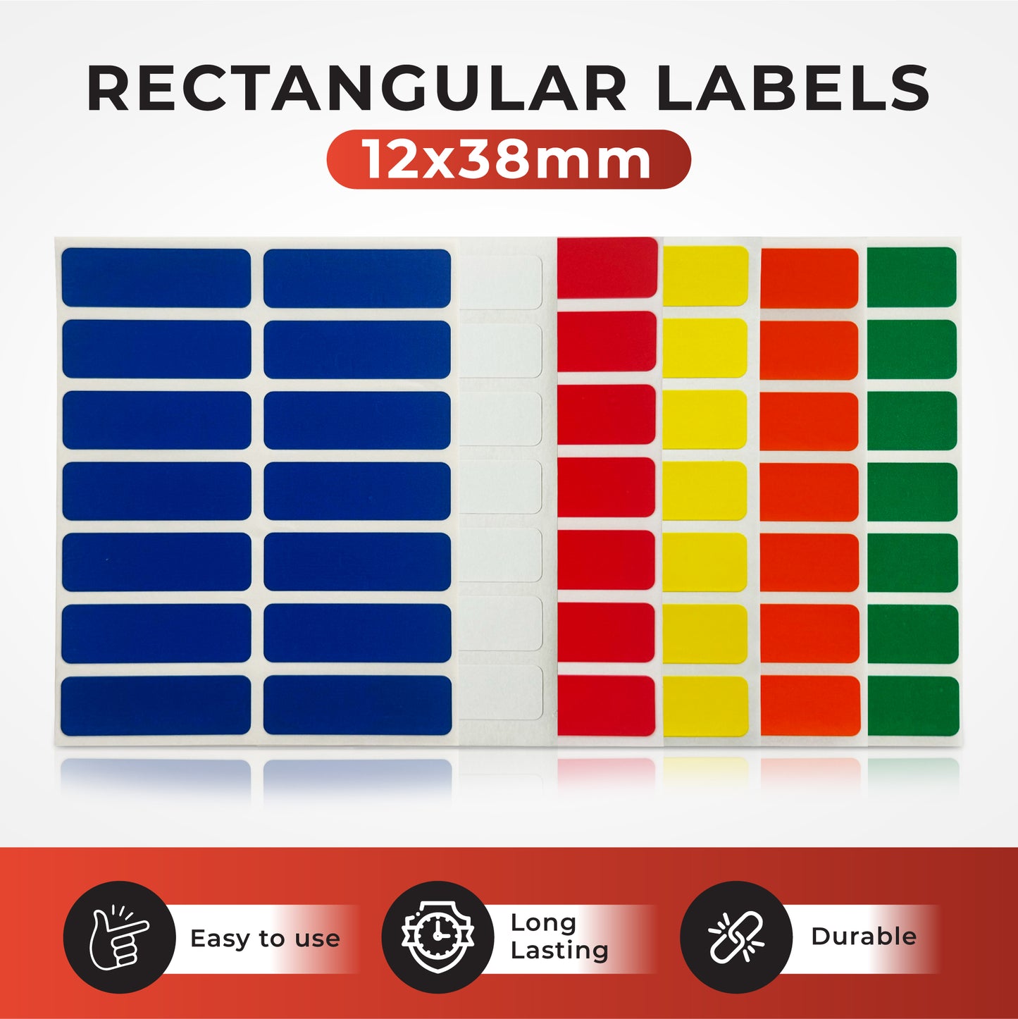 Pack of 980 Red 12x38mm Rectangular Labels - Adhesive Stickers