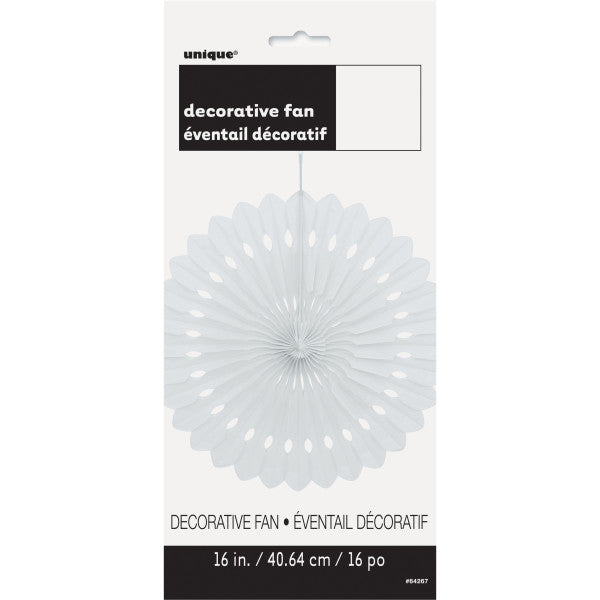 White Solid 16" Tissue Paper Fan