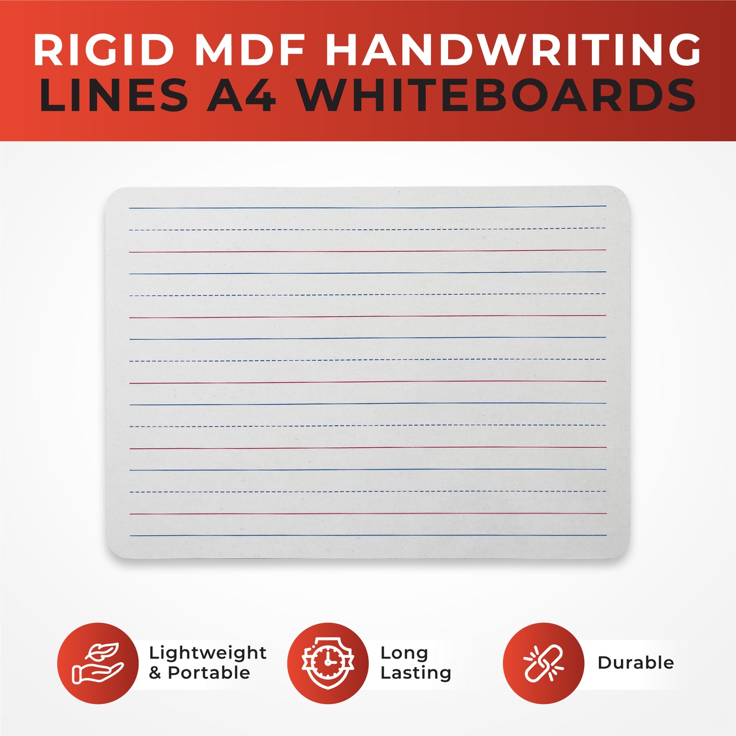 Pack of 30 Rigid MDF Handwriting Lines A4 Whiteboards