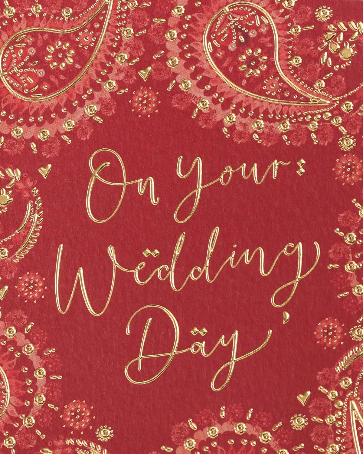 Red & Gold Design Wedding Day Congratulations Card