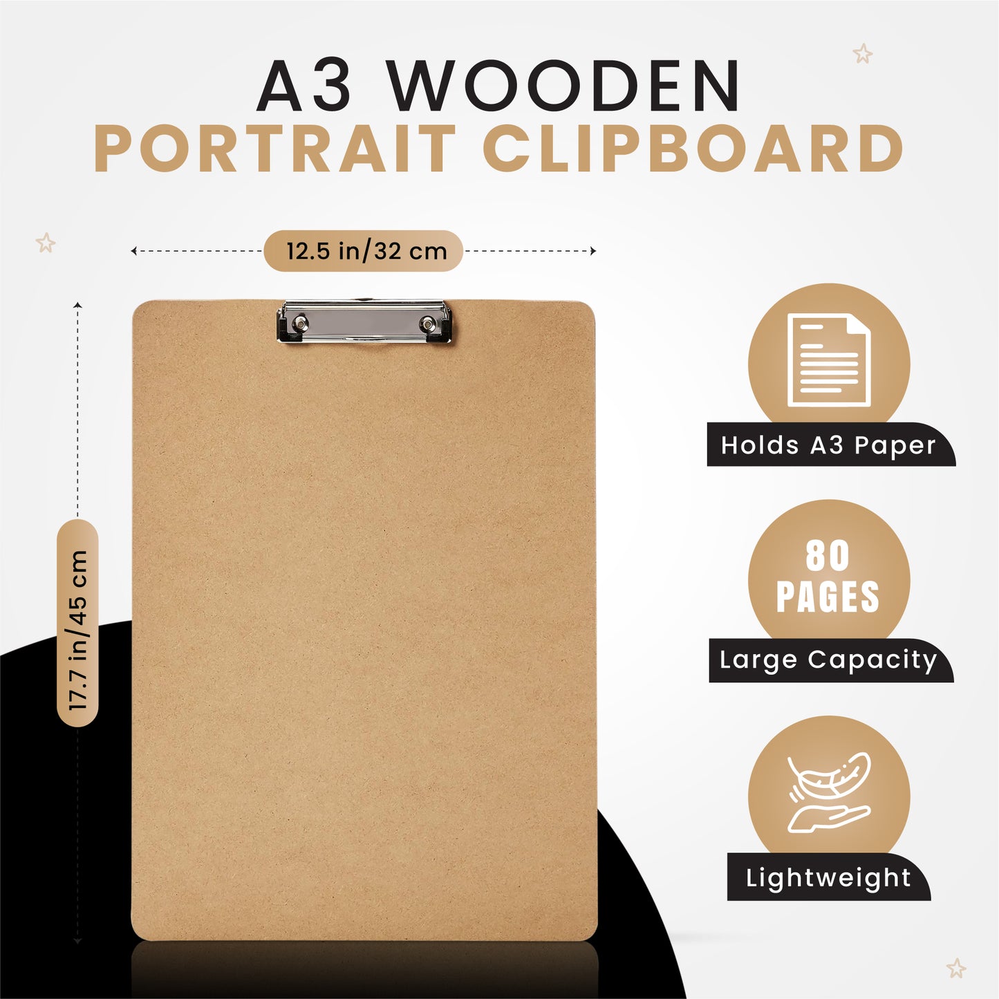 Pack of 12 A3 Wooden Portrait Clipboards by Janrax