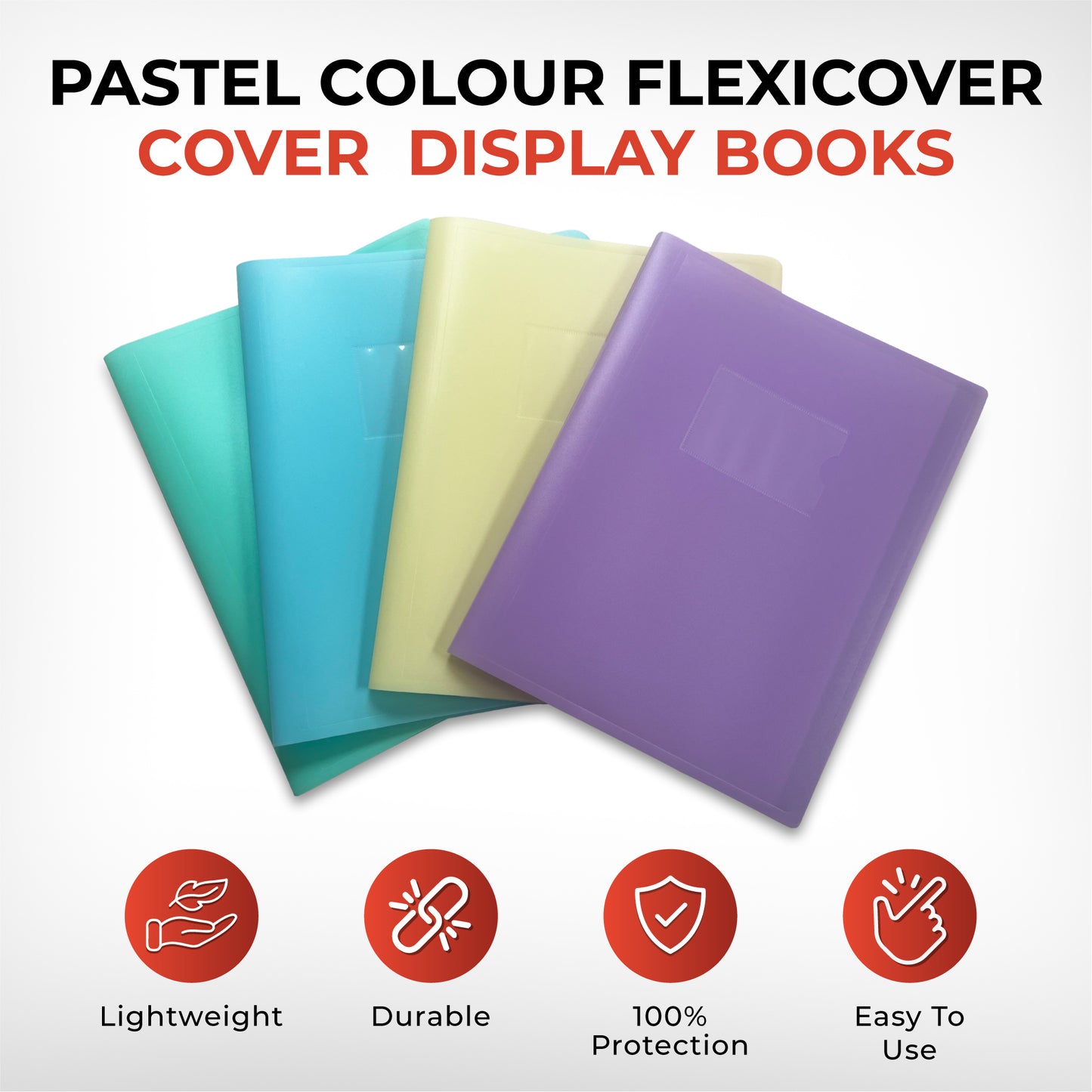 Pack of 6 A4 Pastel Green Coloured Flexicover 20 Pocket Display Books with Card Pocket