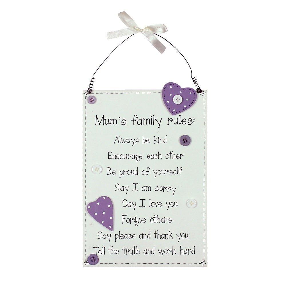 Mum's Family Rules Petty Wooden Hanging Plaque Anytime Gift For Mum