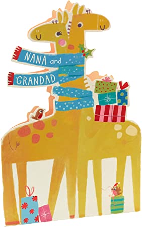 Two Giraffes with Scarf Design Nana and Grandad Christmas Card