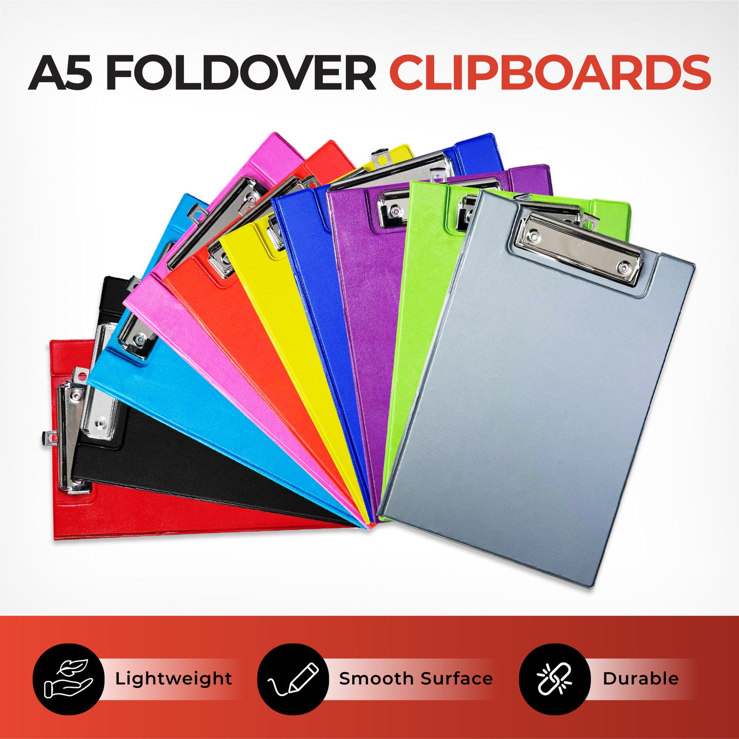 Pack of 6 A5 Neon Orange Foldover Clipboards