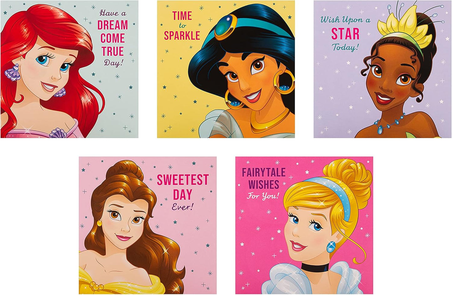 Multipack of 10 in 5 Disney Princess Designs Kids Birthday Cards