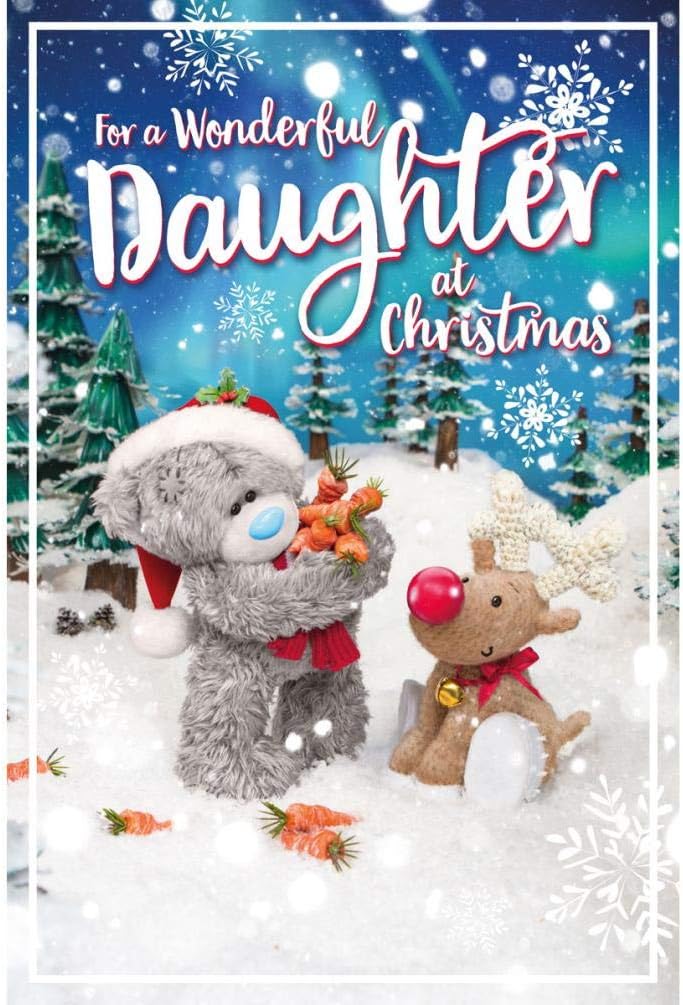 Bear Holding Carrots 3D Holographic Wonderful Daughter Christmas Card