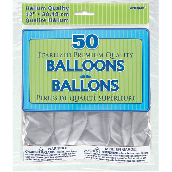 Pack of 50 Shimmering Silver 12" Latex Balloons