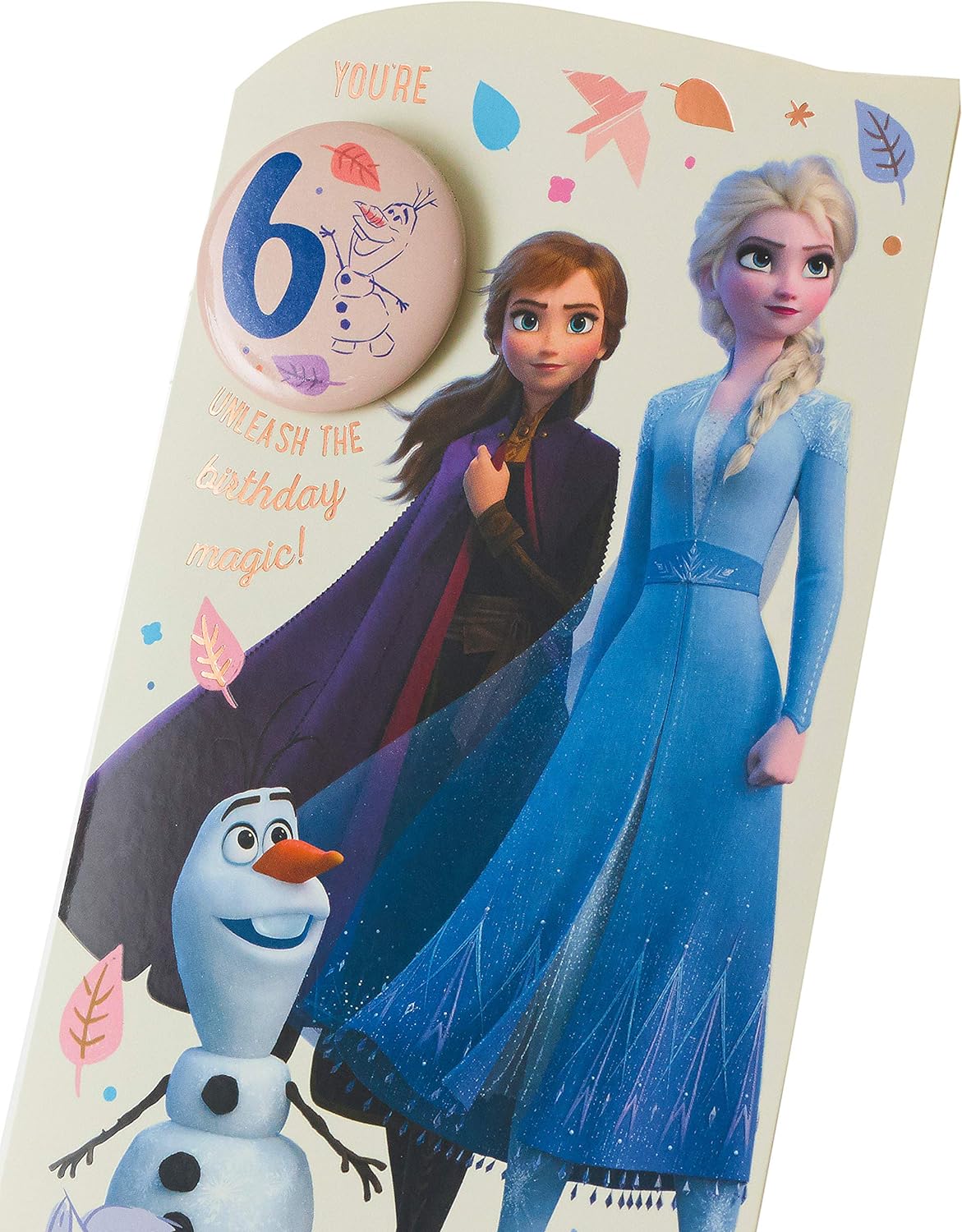 Disney With Elsa, Anna & Olaf Design 6th Birthday Card with Badge