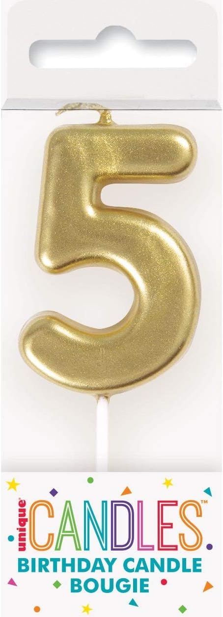 Mini Metallic Gold Number 5 Pick Birthday Candle