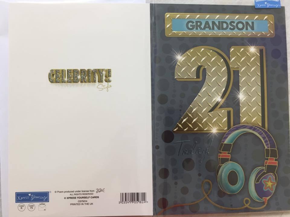 Grandson 21 Today! Headphones Birthday Card