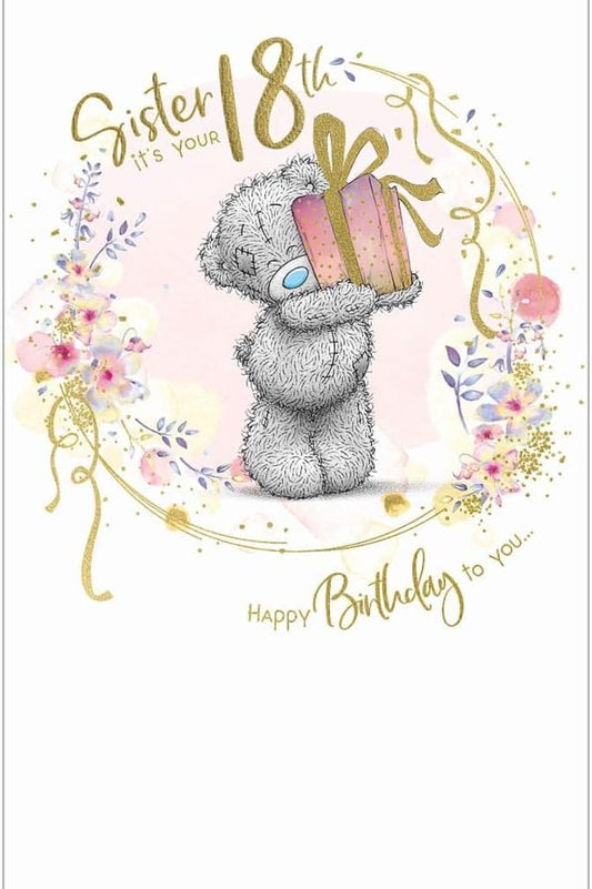 Bear Holding Up Gift Sister 18th Birthday Card