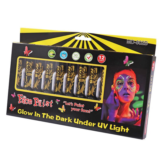 Pack of 12 Assorted Glow in Dark Colours Face Paints