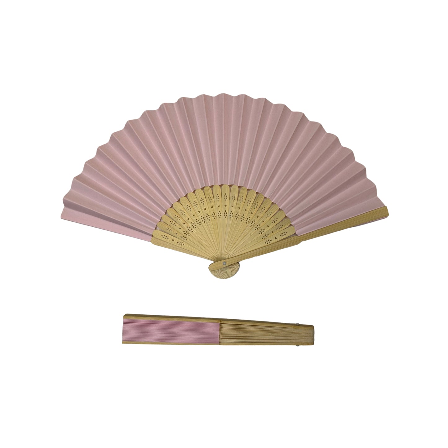 Light Pink Paper Foldable Hand Held Bamboo Wooden Fan by Parev