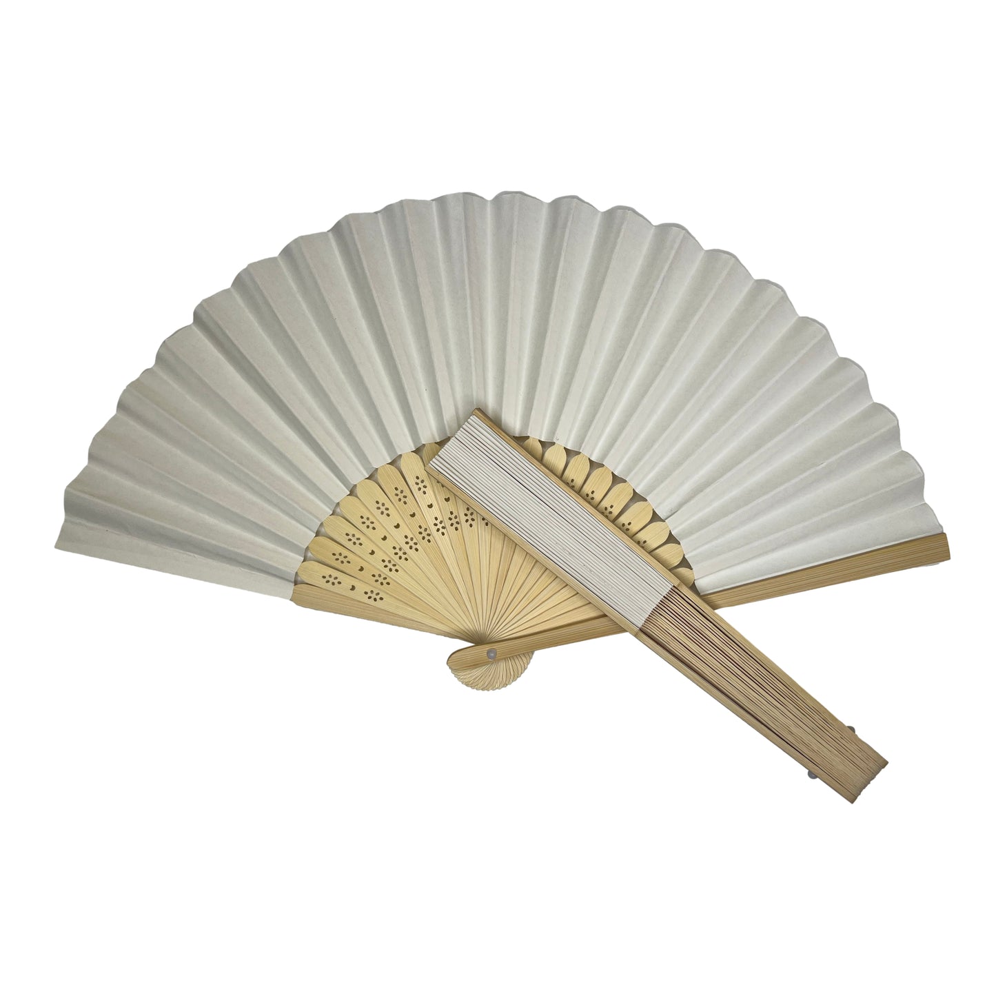 Pack of 10 Rice White Paper Foldable Hand Held Bamboo Wooden Fans by Parev