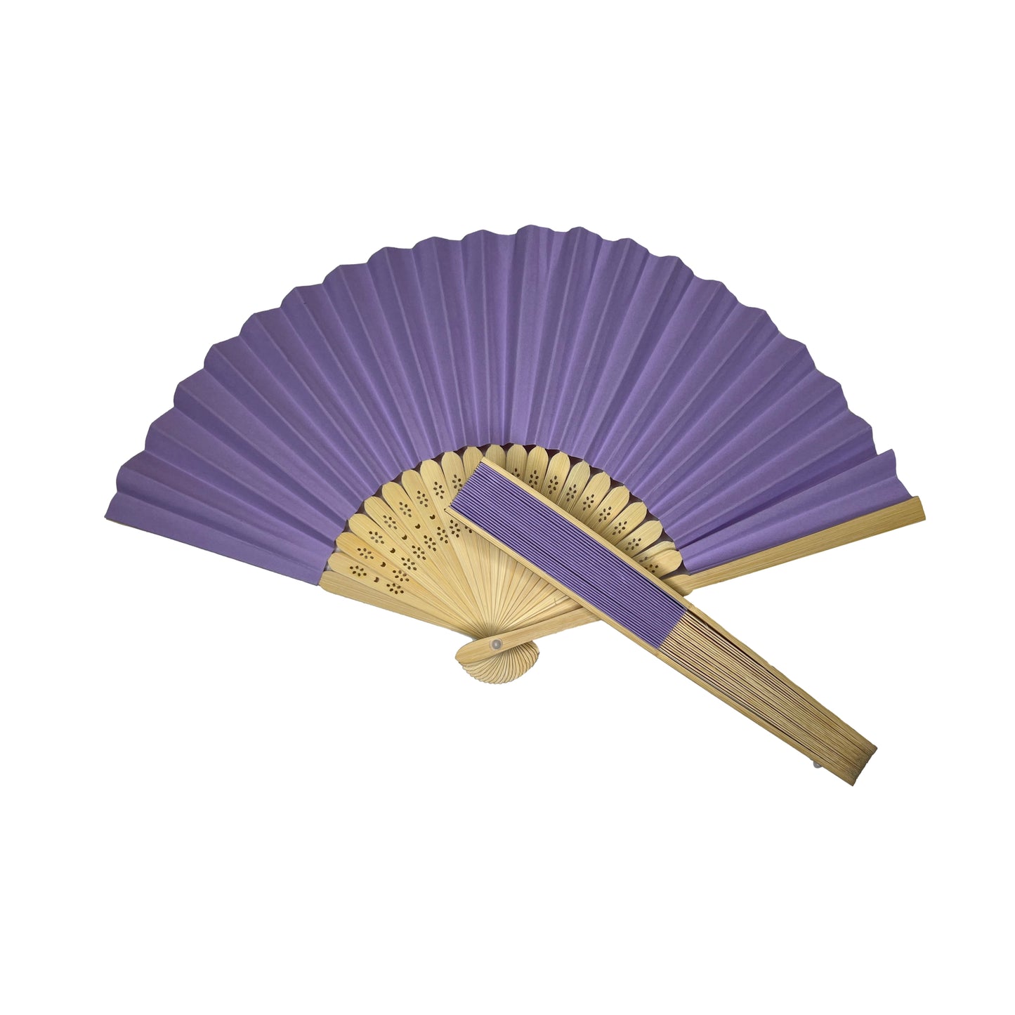 Pack of 50 Light Purple Paper Foldable Hand Held Bamboo Wooden Fans by Parev