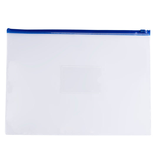 Pack of 12 A4 Clear Zippy Bags with Blue Zip