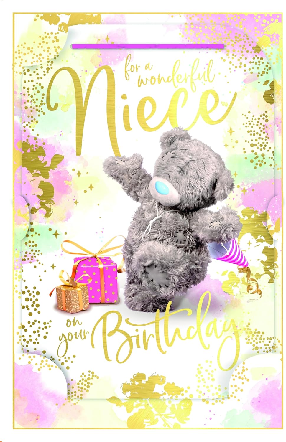 Bear Dancing with Gifts Niece Birthday Card