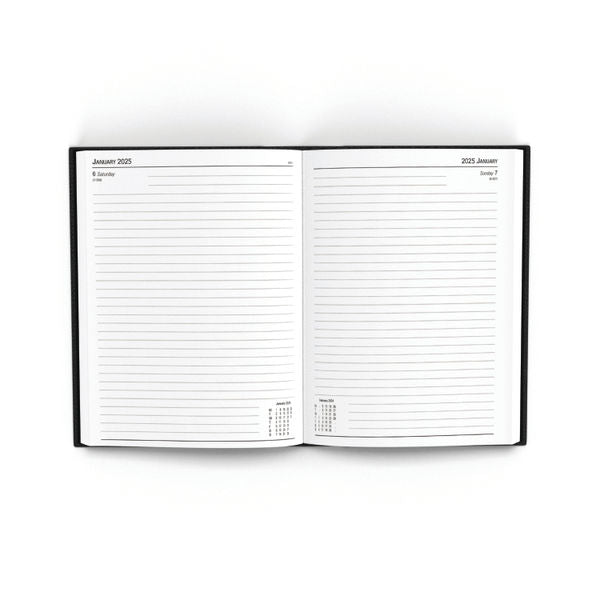 2025 A5 Day Per Page Black Desk Diary