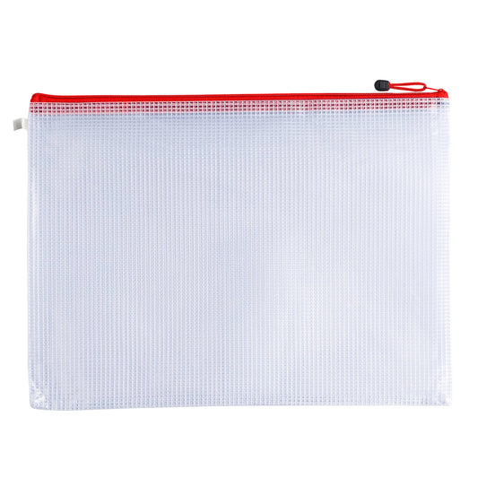 Pack of 12 A5 Red Zip Strong Mesh Bags - Tough Waterproof Storage