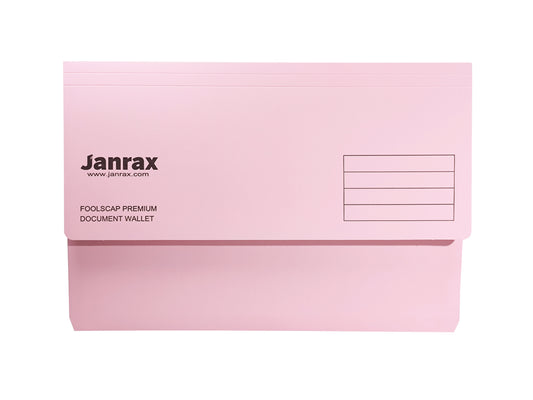 Pack of 100 Pink Card Premium Foolscap Document Wallets