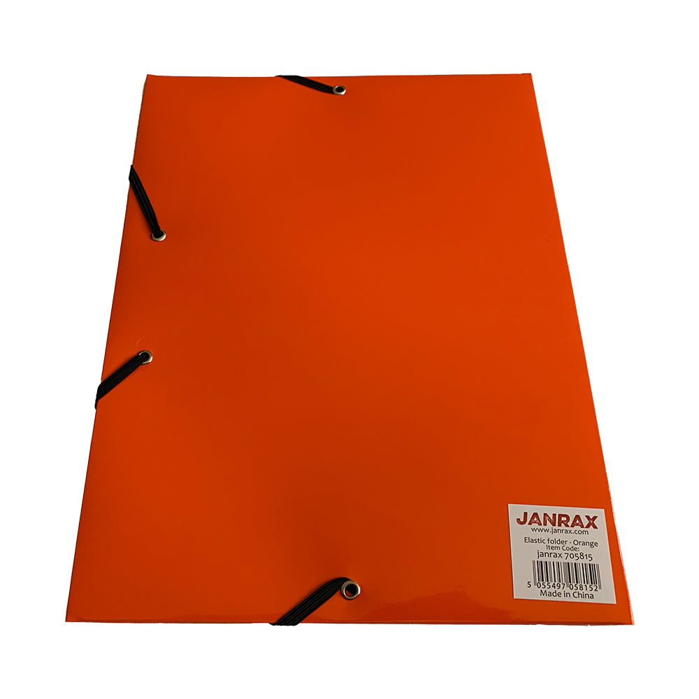 Janrax A4 Orange Laminated Card 3 Flap Folder with Elastic Closure