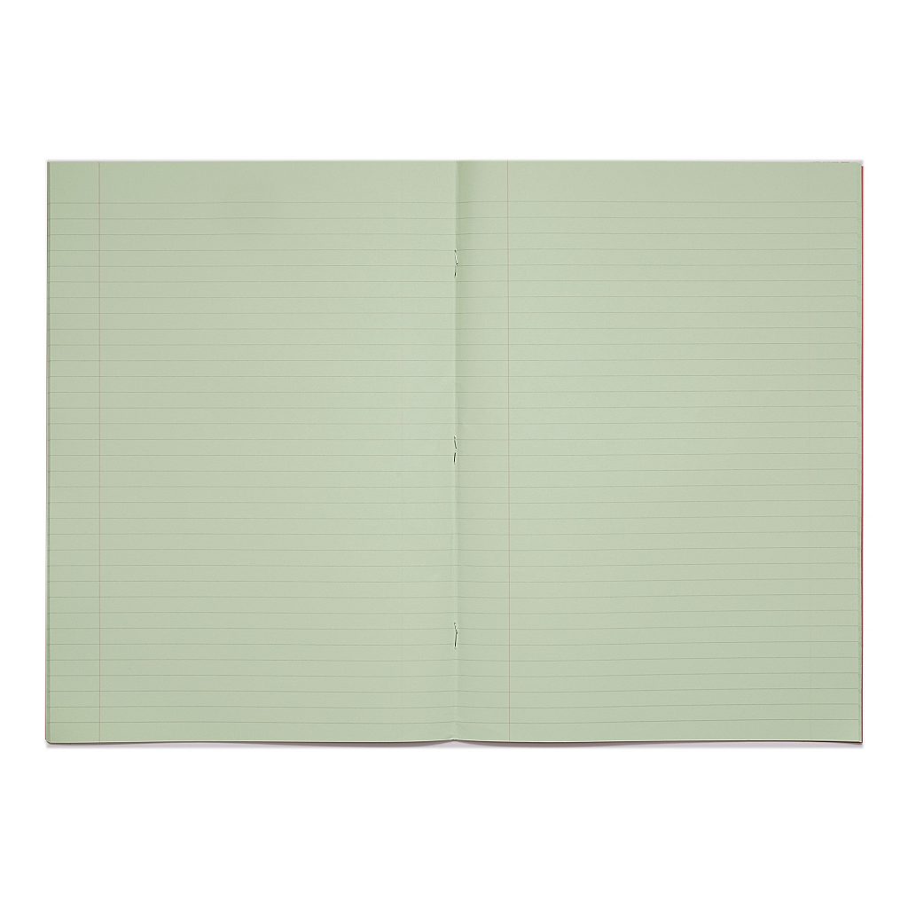 Pack of 10 Rhino A4 48 Page Red with Green Tinted Paper 8mm Lined with Margin Exercise Books