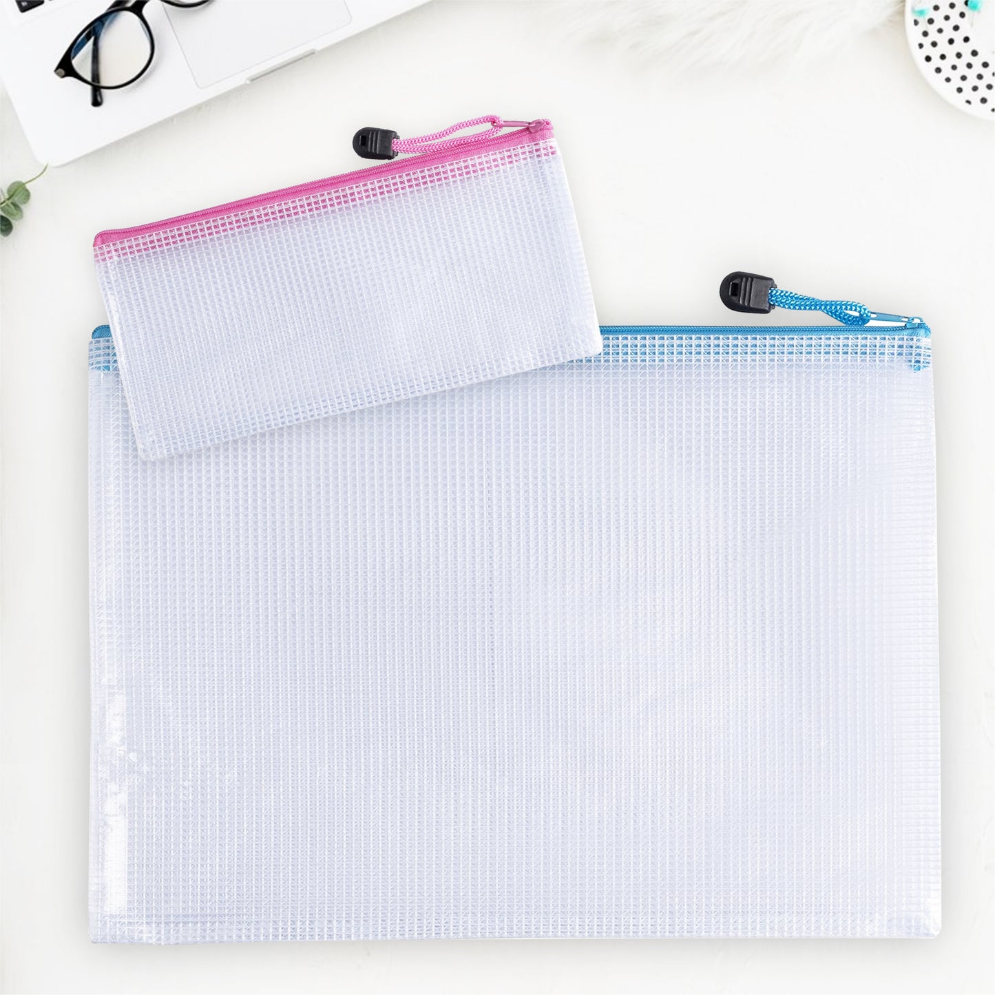 Pack of 12 A3 Light Blue PVC Mesh Zip Bags