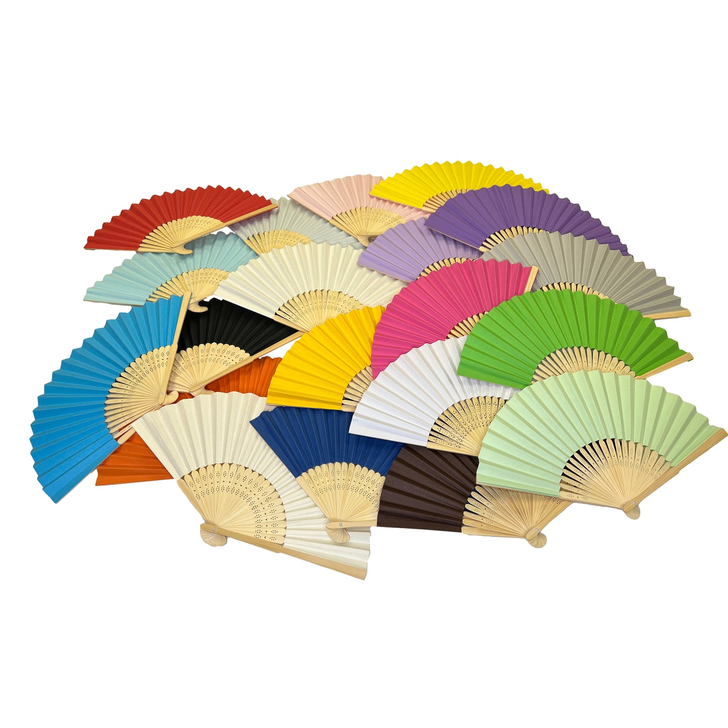 Pack of 500 Orange Paper Foldable Hand Held Bamboo Wooden Fans by Parev