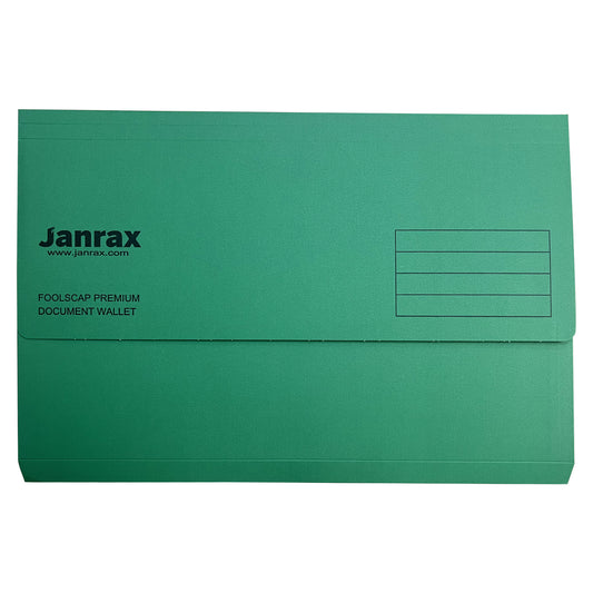 Pack of 10 Green Card Premium Foolscap Document Wallets