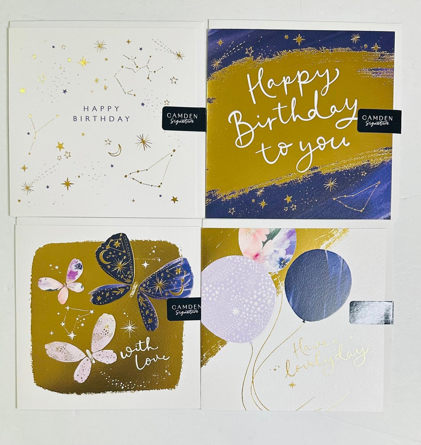 'Camden Signature Gold Foil For Her Him Friend Birthday Cards X 4 Cards And Envelopes 