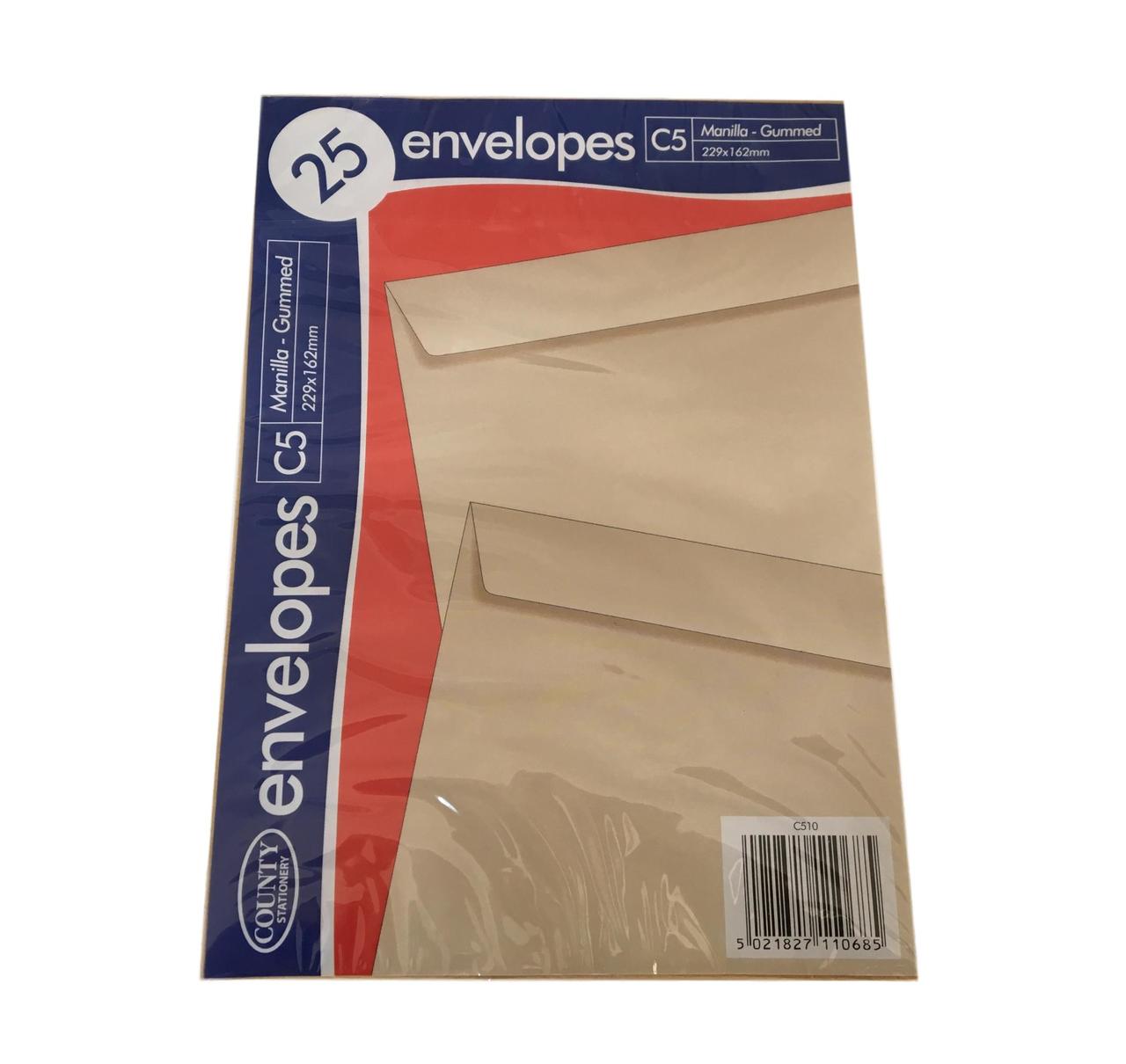 Pack of 25 C5 Manilla Gummed Envelopes