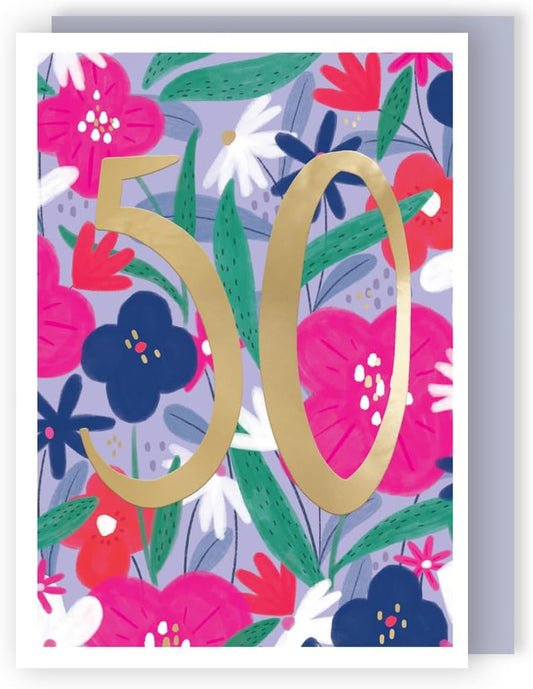 Fifty-Tastic Blooms! Contemporary 50th Birthday Card