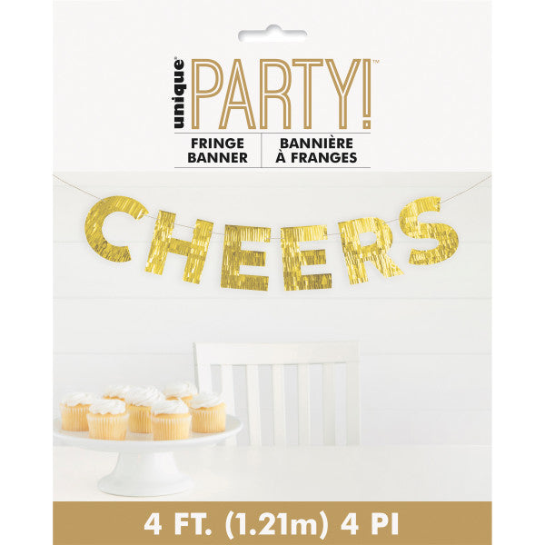 Modern Christmas "Cheers" Gold Foil Fringe Letter Banner 4ft