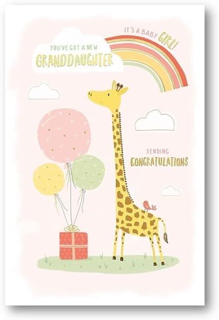 Giraffe, Rainbow & Balloons New Baby Granddaughter Birth Congratulations Card