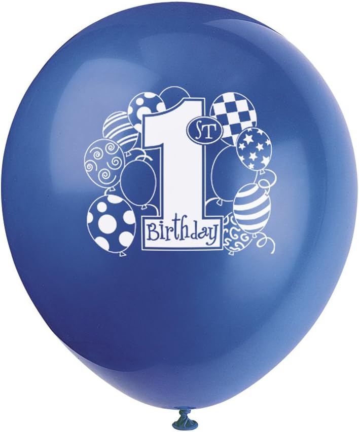 Pack of 8 First Birthday Blue Balloons 12" Latex Balloons