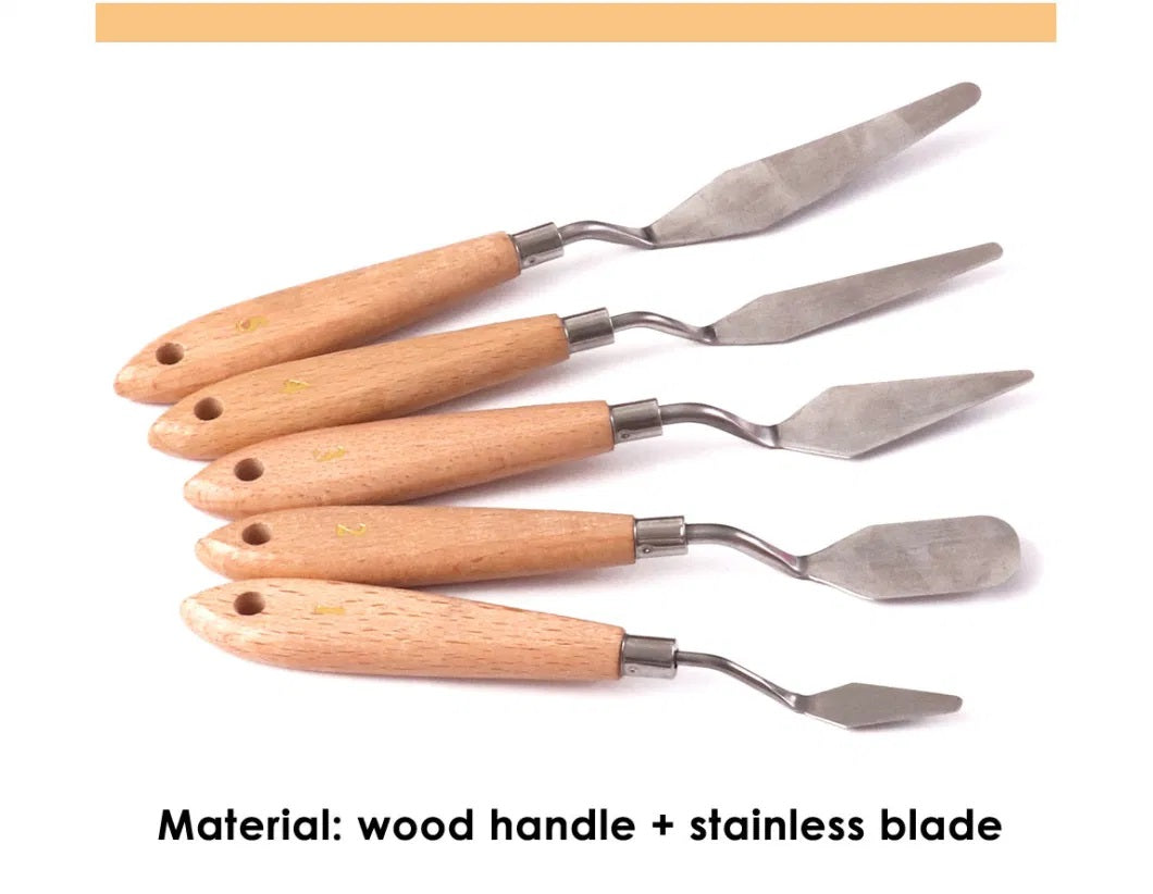 Pack of 5 Assorted PP Art Wooden Handle Painting Flexible Palette Knives