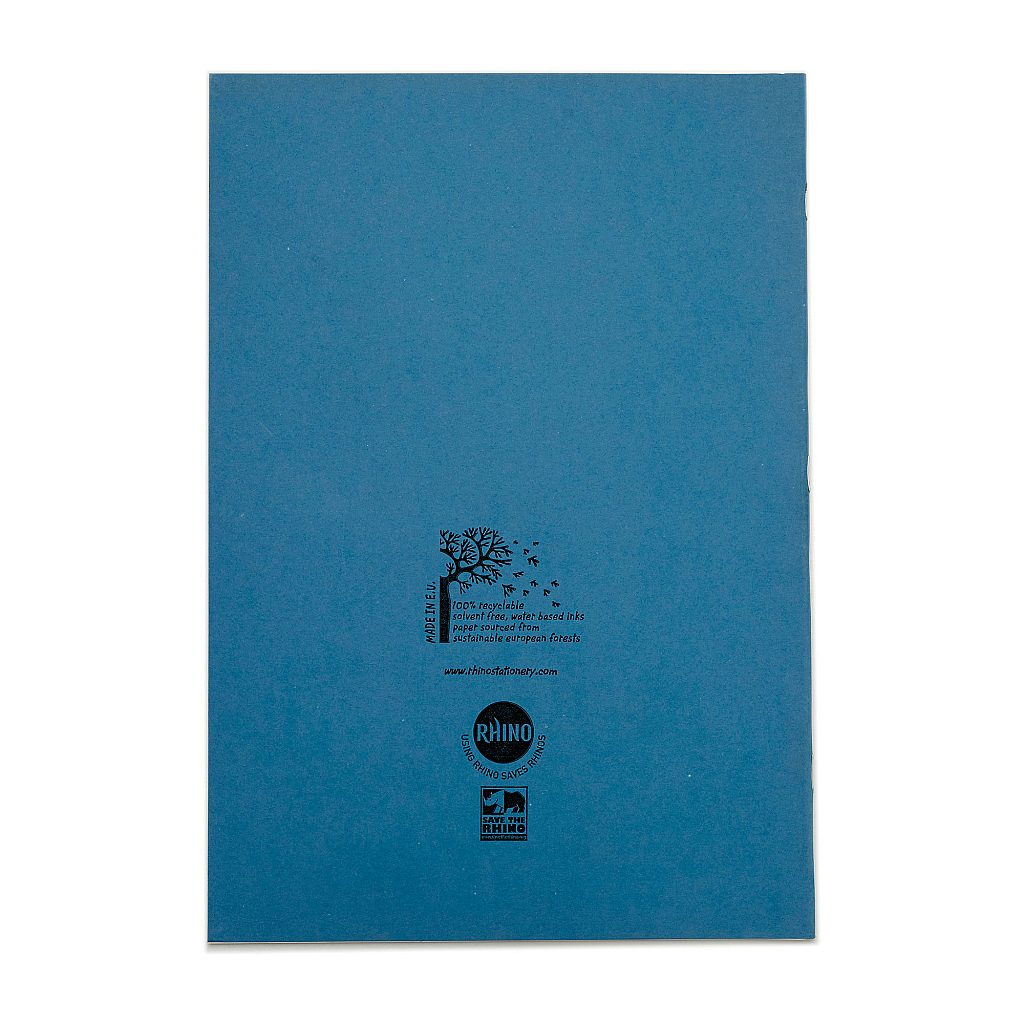 Rhino A4 48 Page Light Blue with Green Tinted Paper 8mm Lined with Margin Exercise Book