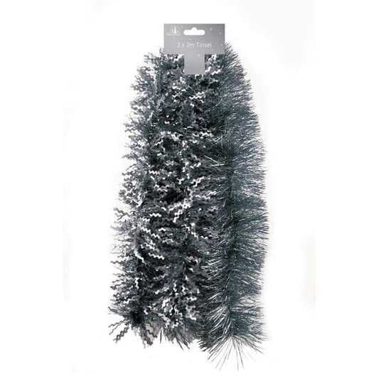 Pack of 2 2m Fine Cut And Matt Zig Zag Dark Grey Christmas Tinsel