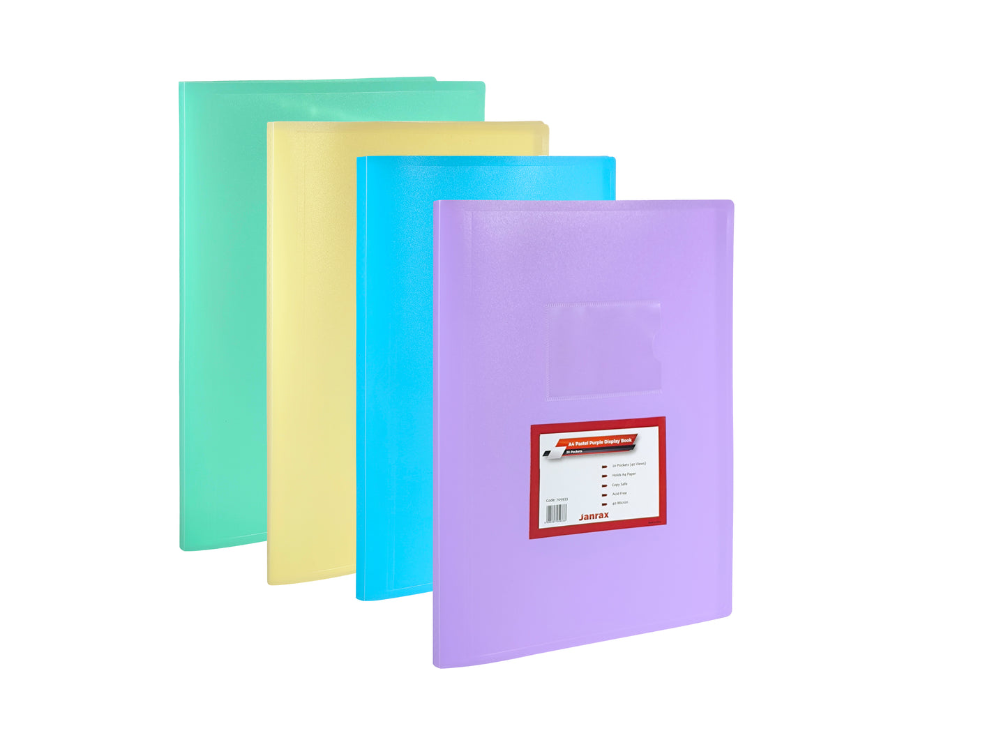 Pack of 12 A4 Pastel Yellow Coloured Flexicover 20 Pocket Display Books with Card Pocket