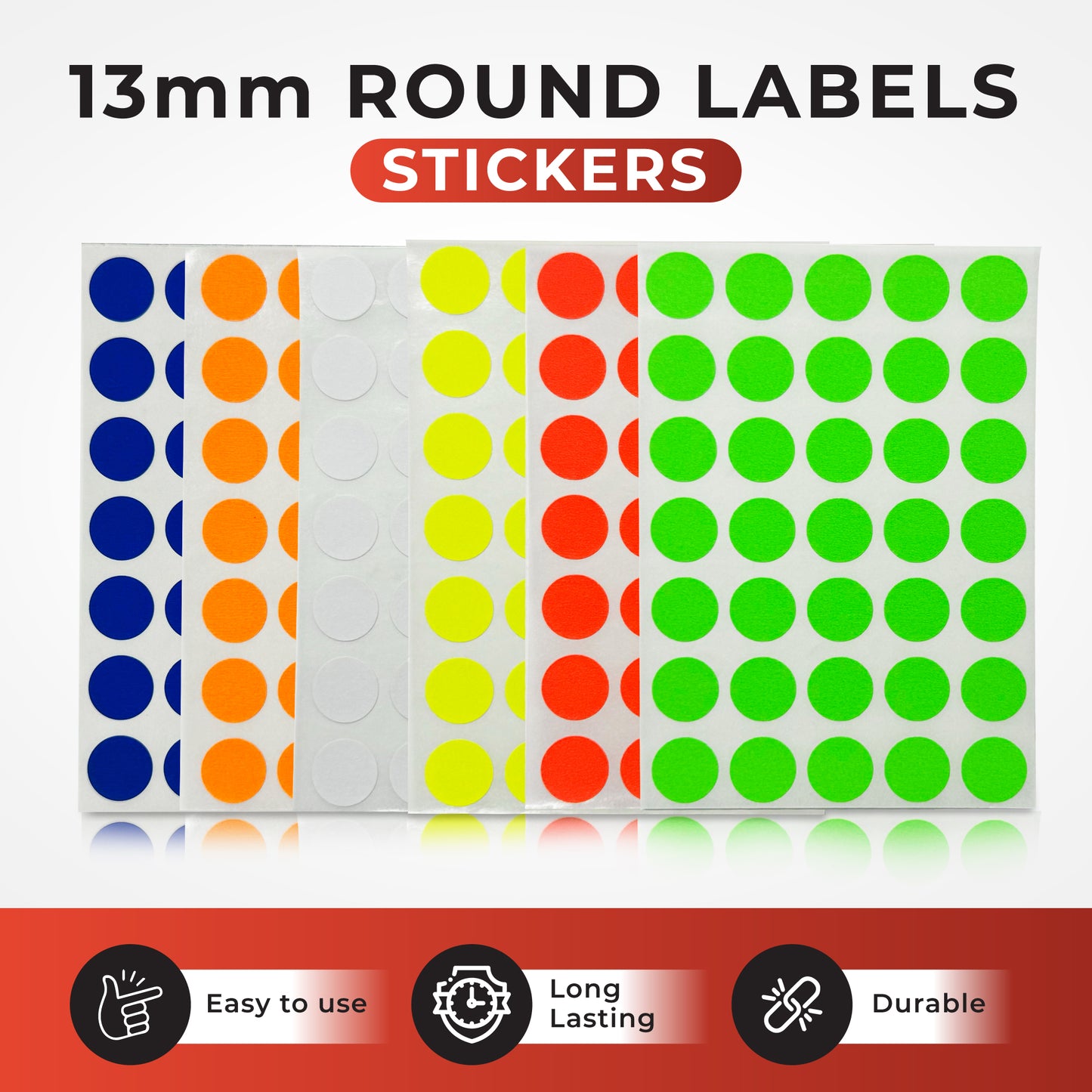 Pack of 700 Fluorescent Green 13mm Round Labels - Stickers