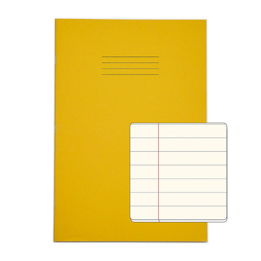 Pack of 10 Rhino A4 48 Page Yellow with Cream Tinted Paper 12mm Lined with Margin Exercise Books